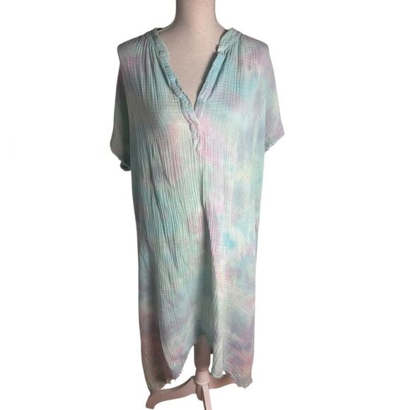 9seed TUNISIA short sleeve caftan in lightweight gauze tie dye one size - Picture 1 of 4